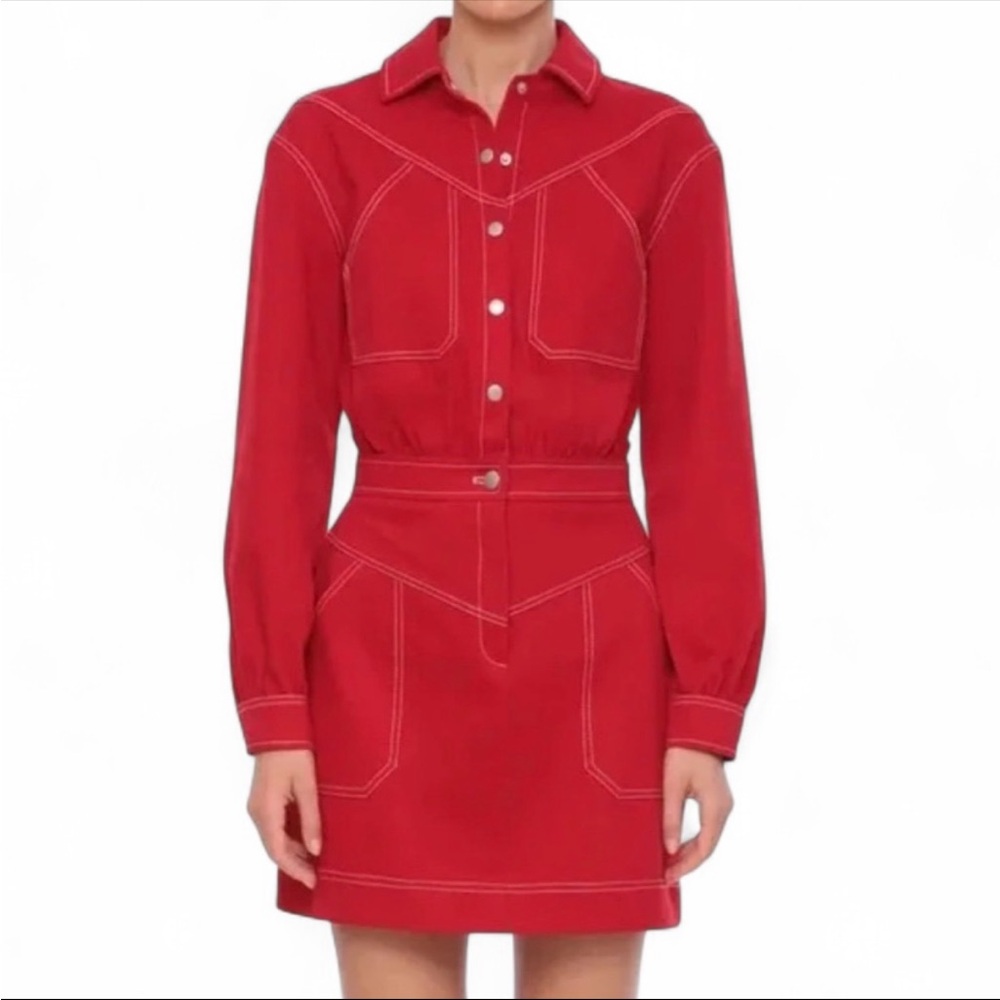 7 For All Mankind Red Denim Button-Up Shirt Dress - size 8